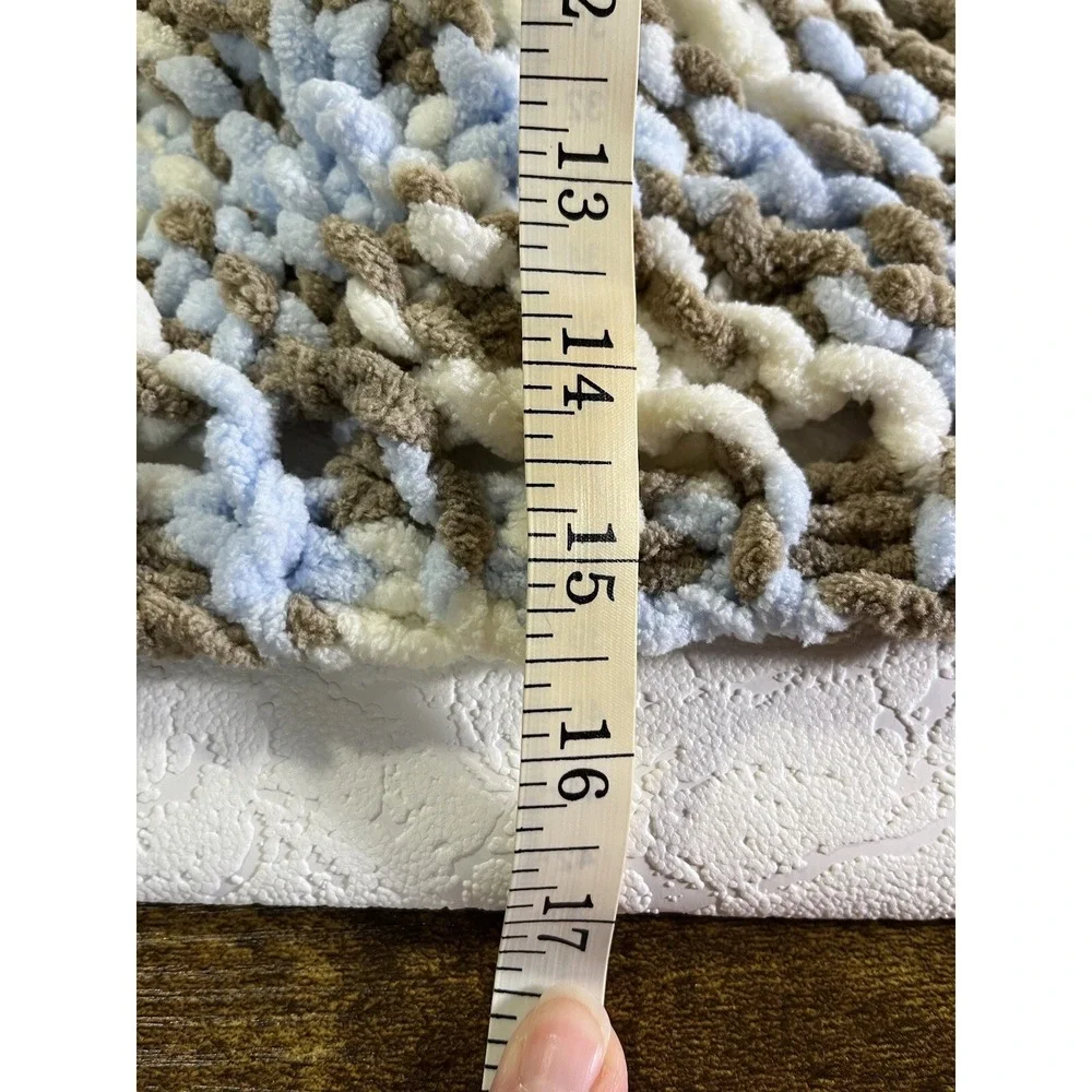 Baby Lovey Chenille Crocteched Blanket 15 X 15 Super Soft Brown Blue Monkey